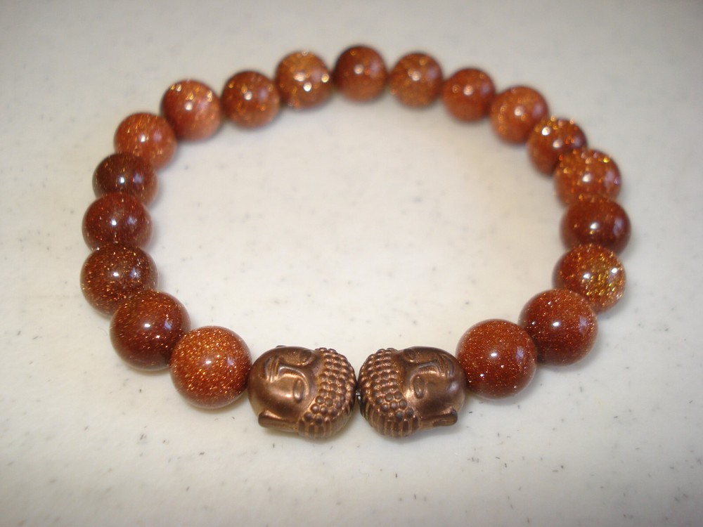 6″ Stretch Magic EASY ON OFF No Clasp Natural 8mm Goldstone Gem Buddha Bracelet