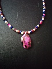 Pink & Purple Stone Pendant Beaded Necklace