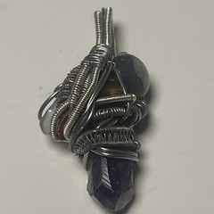 Hand Wrapped Pendant Amethyst Tigers Eye And Mossy Agate :OVC5