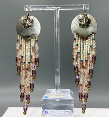 Handmade Sterling Silver Long Beaded Fringe Dangle Earrings Boho Artisan