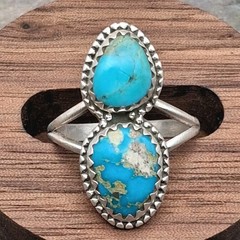 Sterling Silver Kingman Campitos Turquoise Ring Sz 6.25 Double 925 Southwestern