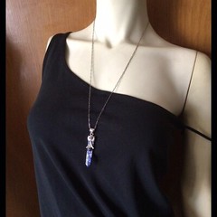 VTG MEXICO POINTED OCEAN JASPER DETAILED W AMETHYST STERLING SILVER NECKLACE