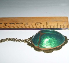 Victorian SCARAB Necklace EGYPTIAN REVIVAL Metallic Green Beetle Pendant