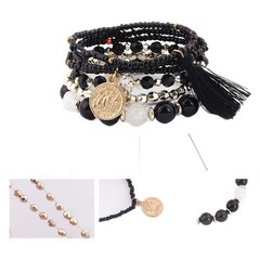 Boho Stackable Beaded Bracelets Set For Women Multilayer Tassel Coin Charm Boho