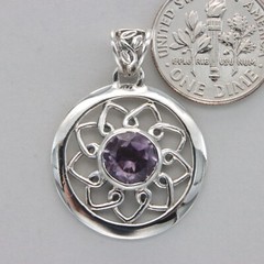 Facetted Purple AMETHYST Round Pendant – 925 STERLING SILVER Natural #40e