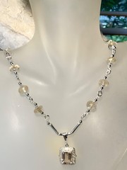 SS .925 IMPERIAL TOPAZ NECKLACE 10X8M EMERALD CUT PENDANT & 8.5MM RONDELLES RARE