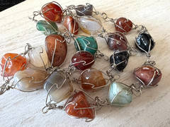 Artisan Wire Wrapped Natural Gemstone Necklace 34″ Endless Large Stone Statement