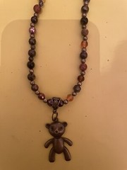 Retro Vintage Bronze Teddy Bear Pendant Jasper Hematite Crystal Necklace