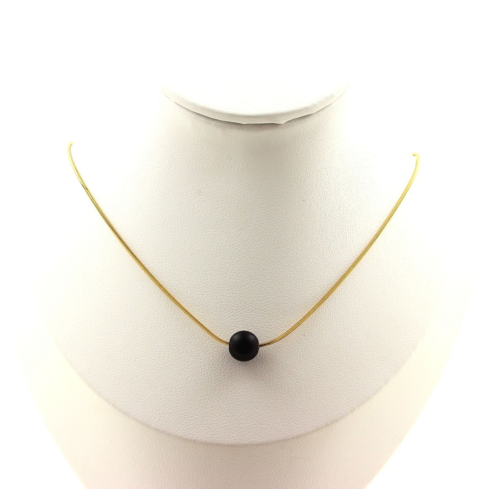 Stones And Minéraux. Necklace 1 Pearl Black Onyx Matt 0 5/16in Steel Golden I
