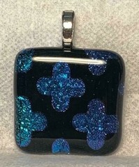 Fused Dichroic Glass Necklace Pendant- Blue, Purple and Black Mix #228