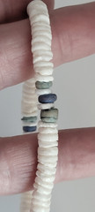 Vintage Puka Shell Heshi Stretch Bracelet White, Blue & Green Heshi Beads 10mm