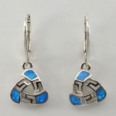 Blue FIRE OPAL Triangle Dangle Drop Earrings 925 STERLING SILVER Leverback #15e