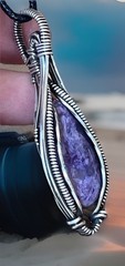 Charoite ~ Antiqued 925 Sterling Silver wire wrapped pendant 2f