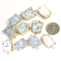 Raw Rough Cloudy Druzy Agate Pendant Natural Gemstone Pendant Rectangle w 2 Ring