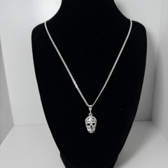 Sterling Silver Sugar Skull Pendant Necklace 21 Inch Curb Chain 925 Italy
