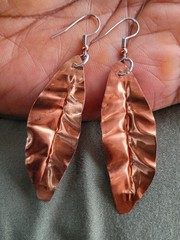 Handmade Hammered Copper Leaf Earrings Rustic Boho Statement Jewelry