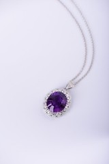 S925 Sterling Silver Oval Cut Natural Uruguay Amethyst Pendant,25x38mm