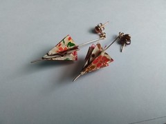 Handcrafted Japanese Origami Paper Umbrella Earrings, Goldtone Metal, Pierced