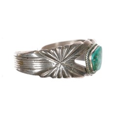 6.375″ Vintage Native American sterling cast cuff bracelet with turquoise