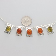 Oval Multi-Color BALTIC AMBER Square Necklace – 925 STERLING SILVER – Poland 41e