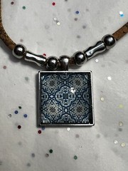 NWOT Portuguese Square Tile Style Pendant on Cork Necklace 16 Inches Portugal