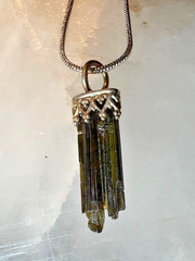 Green Tourmaline Crystal Pendant set in 925 Magic Healing Energy by By JKL 288