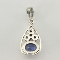 Blue Oval KYANITE and 3 Round Iolite Teardrop Pendant – 925 STERLING SILVER #11e