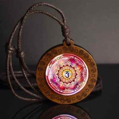 Bohemian Style Glass & Wood Pendant Necklace Spiritual Geometric Jewelry Gift