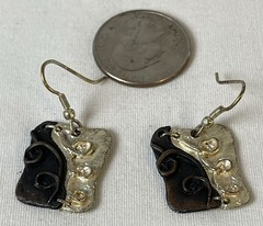 90s Artisan Abstract Jewelry Set Earrings Bracelet Swirl Bronze Silver Rustic