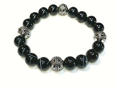 Handmade 10mm Sardonyx Gemstone & .925 Sterling Silver Bali Bead Mood Bracelet