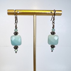 Vintage Sterling Silver Dangle Earring Square Faceted Larimar 1.25 Inc / 3.2 CM