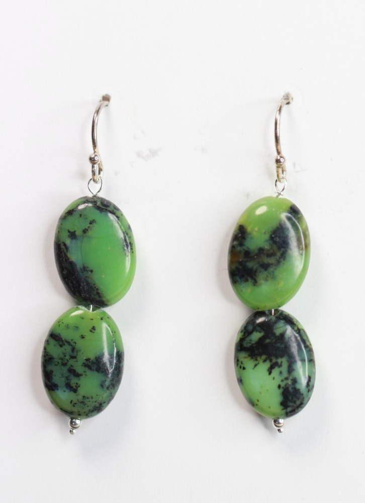 Chrysoprase Green 10mm x 13mm Oval Gemstone .925 Sterling Silver Earrings 1.50″