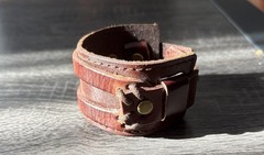 Brown Leather Cuff Bracelet Adjustable Buckle Closure Wrap Style