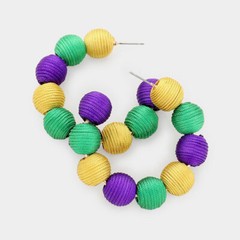 Mardi Gras Earrings Hoop Thread Ball New Purple Green and Gold Pierced Earrings