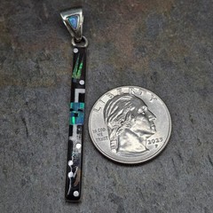 Signed ZA Sterling Silver Southwestern Night Sky Inlay Opal Pendant Zuni Style