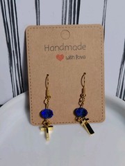 Glass Crystal Bead Handmade Dangle Earrings With Cross Charm – Recycled Jewelry