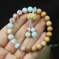 8mm Cypress Wood Prayer Bead Bracelet with Shoushan Stone Chinese-Style Bracelet