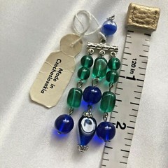 Vintage Czech Glass 12 Bead Tassel Pendant Cobalt Blue Green Finished Dangle NWT