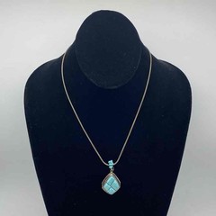 Sterling Silver 925 Turquoise Mosaic Inlay Pendant Necklace 18″ Snake Chain 15g