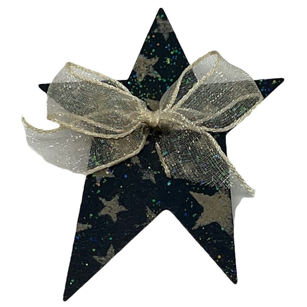 Rustic Metal Star Pin Brooch Americana Patriotic Silver Stars Navy 3.5″