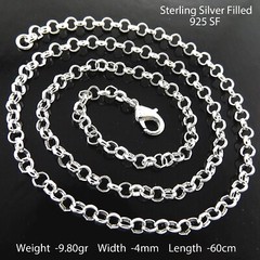 Necklace Real 925 Sterling Silver Filled Solid 4mm Rolo Belcher Chain 60cm