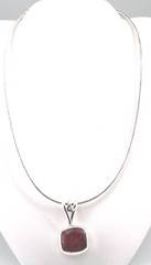 Sterling Silver Pendant Spiral Bail Slider Omega Style Chain Red Jasper Necklace