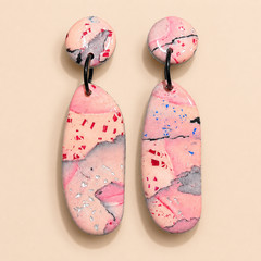 Handmade Polymer Clay Dangle Earrings Pink Terrazzo Statement Lightweight Gift