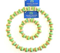 NWT ANGELA MOORE NECKLACE & BRACELET GREEN BLUE PINK RED GOLD SPACERS