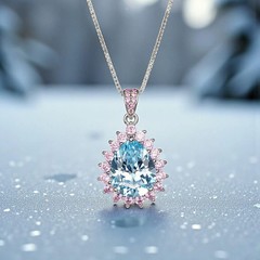 Large Teardrop Aquamarine Necklace – Sterling Silver 3 CT Blue Aquamarine