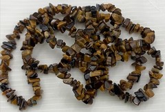 Artisan Boho Golden Brown Tigers Eye Stone Chip Long Necklace 40”