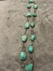 30”Green Chalcedony Nugget Beads &Silver Links necklace W/silver Lobster Clasp.