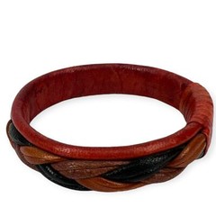 Thick Brown Red Tan Woven Braided Slip On Bracelet Handcrafted Artisan
