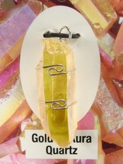 1.6″/43mm Golden Aura Quartz wire wrapped Pendant #1018