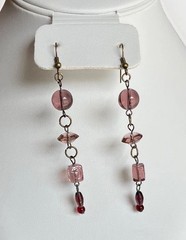 Brass Dangle 3” Earrings – Purple Glass Beads